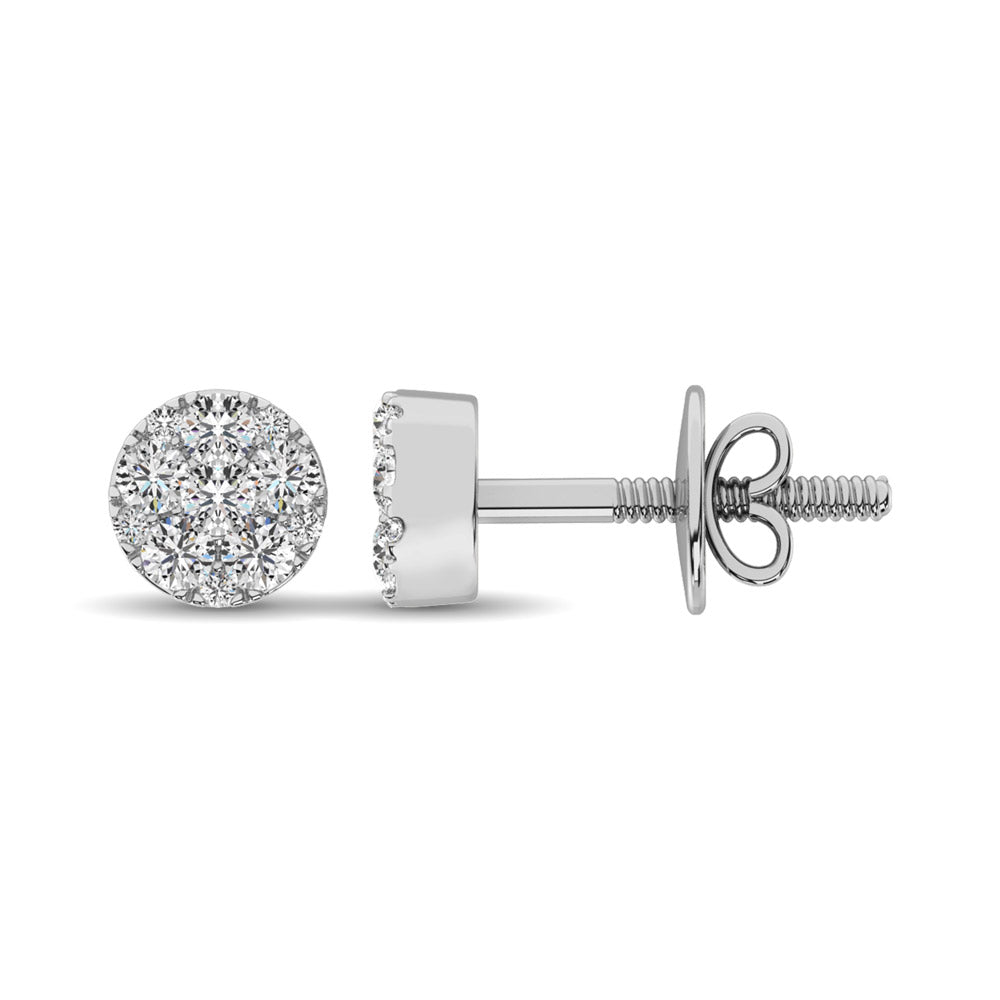 14K White Gold 3/8 Ct.Tw. Diamond Flower Stud Earrings