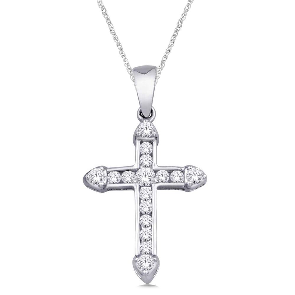 10K White Gold 1/5 Ct.Tw. Diamond Cross Pendant