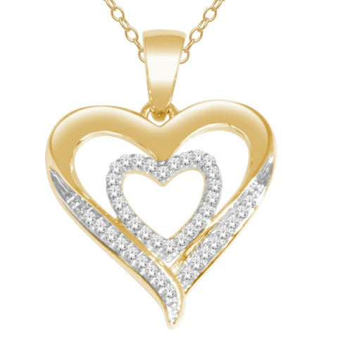 10K Yellow 0.10Ct D-Ladies Pendant Two Hearts