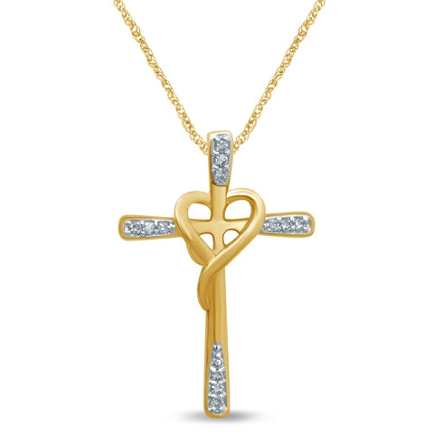 10K Yellow Yellow Gold Ladies Diamond Pendant With Chain With 0.06Ct Round Diamonds