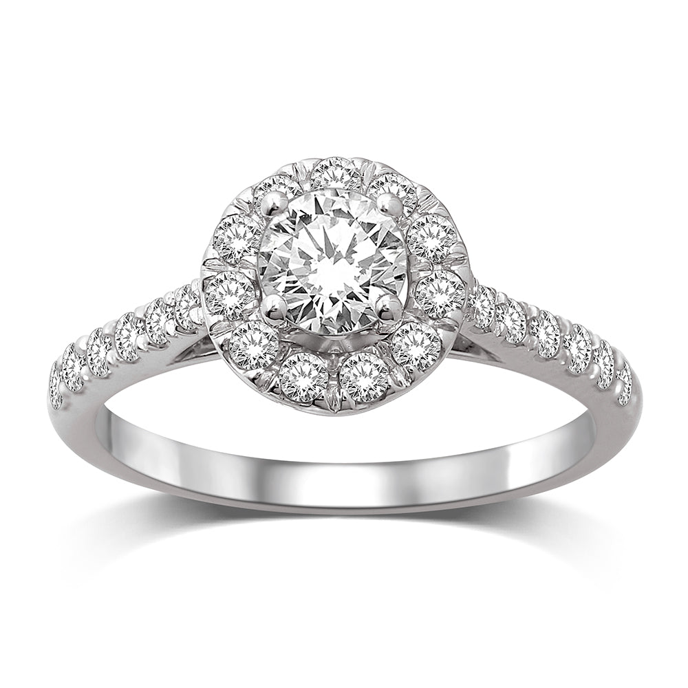 14K White Gold 1 1/2 Ct.Tw.Diamond Halo Engagement Ring