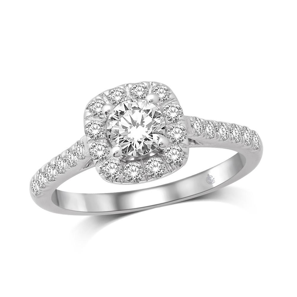 14K White Gold 2 Ct.Tw.Diamond Halo Engagement Ring