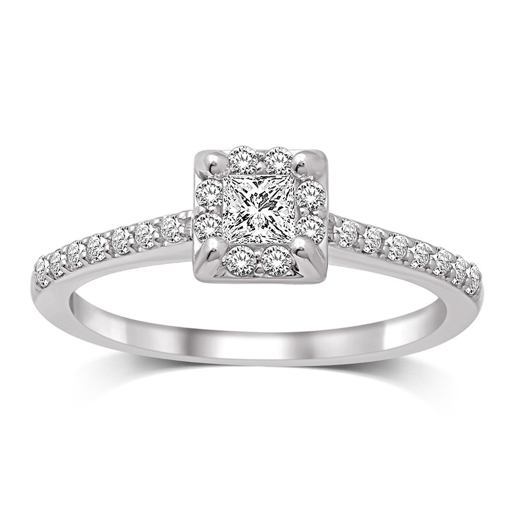 14K White Gold 1 Ct.Tw.Diamond Halo Engagement Ring