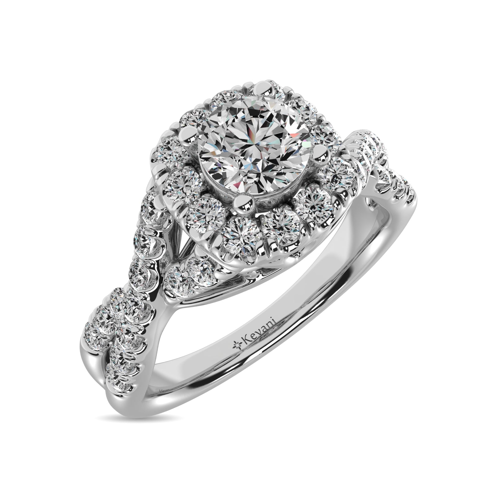 14K White Gold 1 Ct.Tw.Diamond Halo Engagement Ring