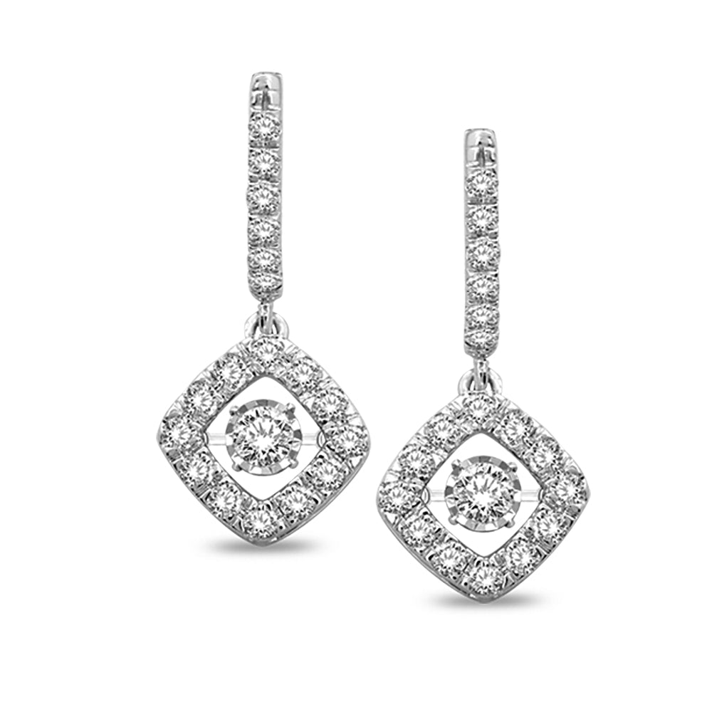 14K White Gold 5/8 Ct.Tw Moving Diamond Earrings