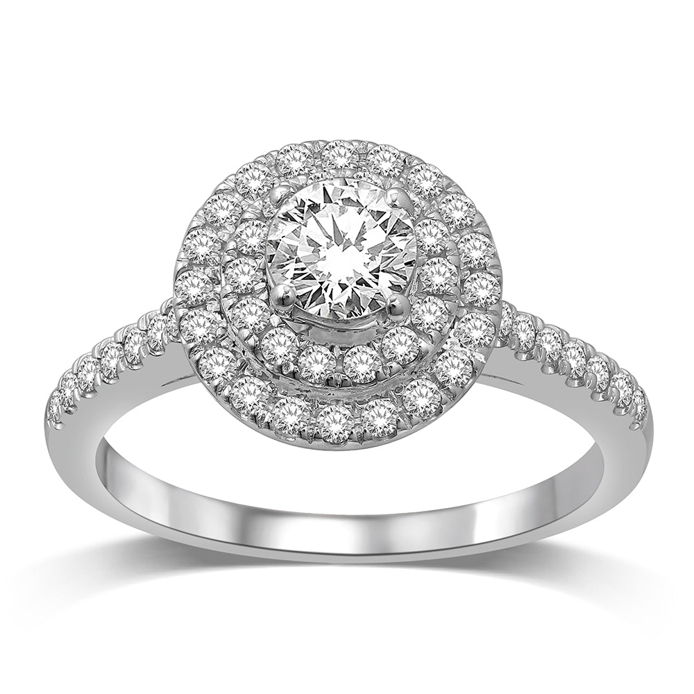 14K White Gold 1 Ct.Tw.Diamond Halo Engagement Ring