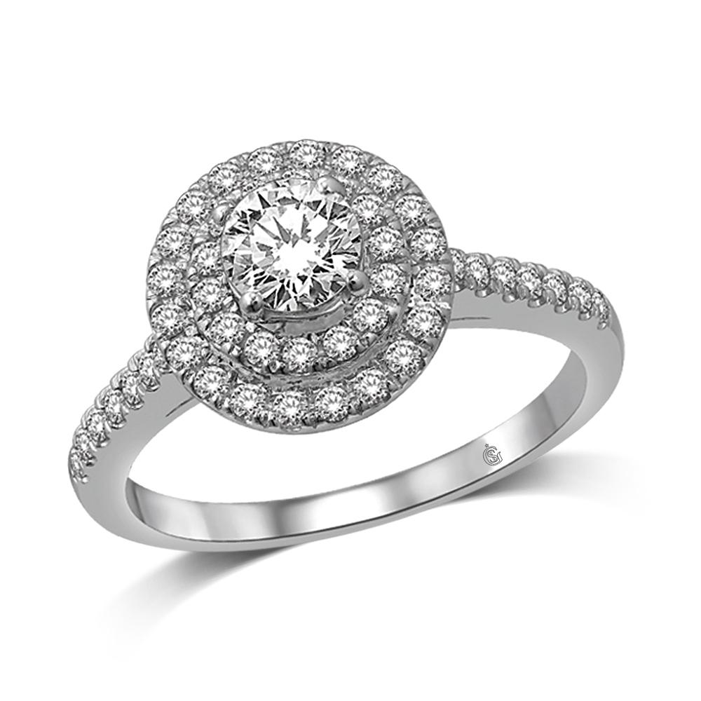 14K White Gold 2 Ct.Tw.Diamond Halo Engagement Ring