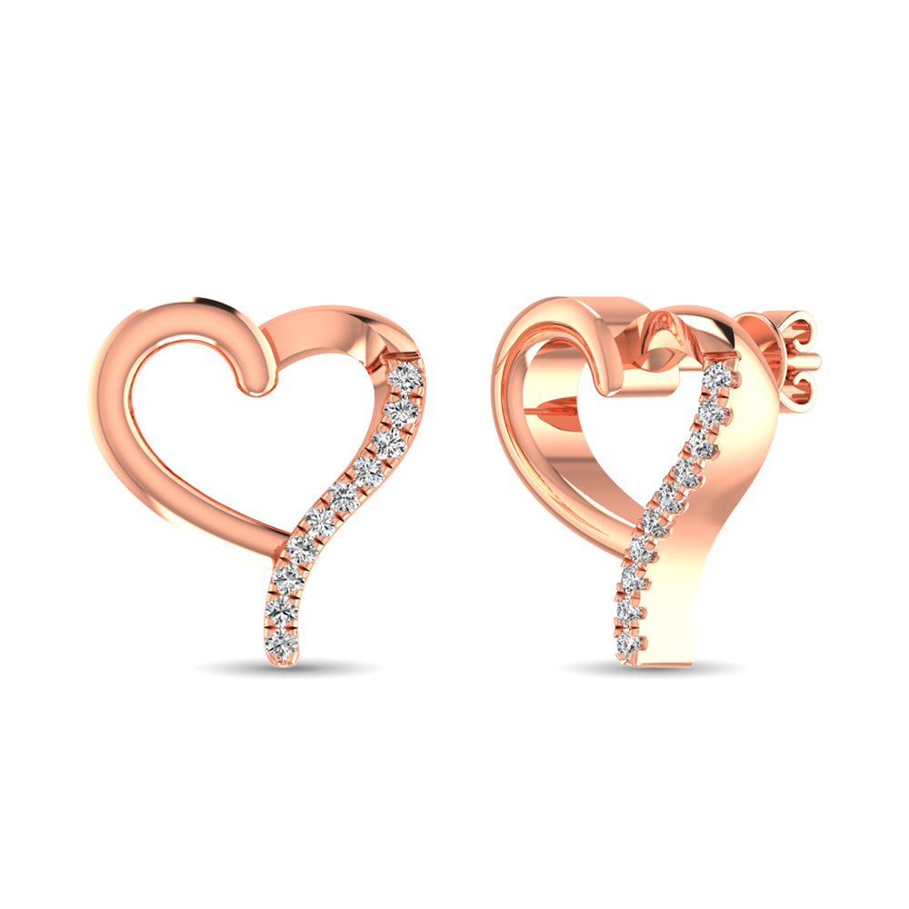 10K Rose Gold 1/20 Ct.Tw.Diamond  Heart Earrings