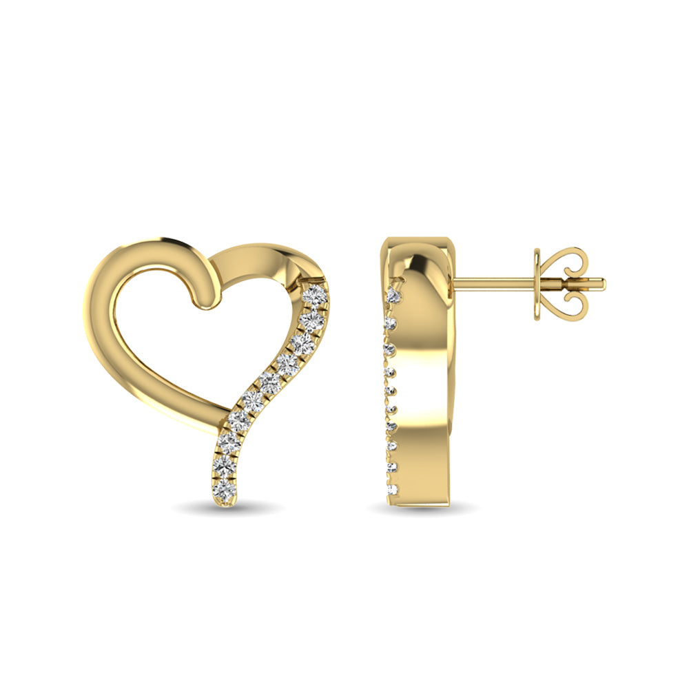 10K Yellow Gold 1/20 Ct.Tw.Diamond  Heart Earrings