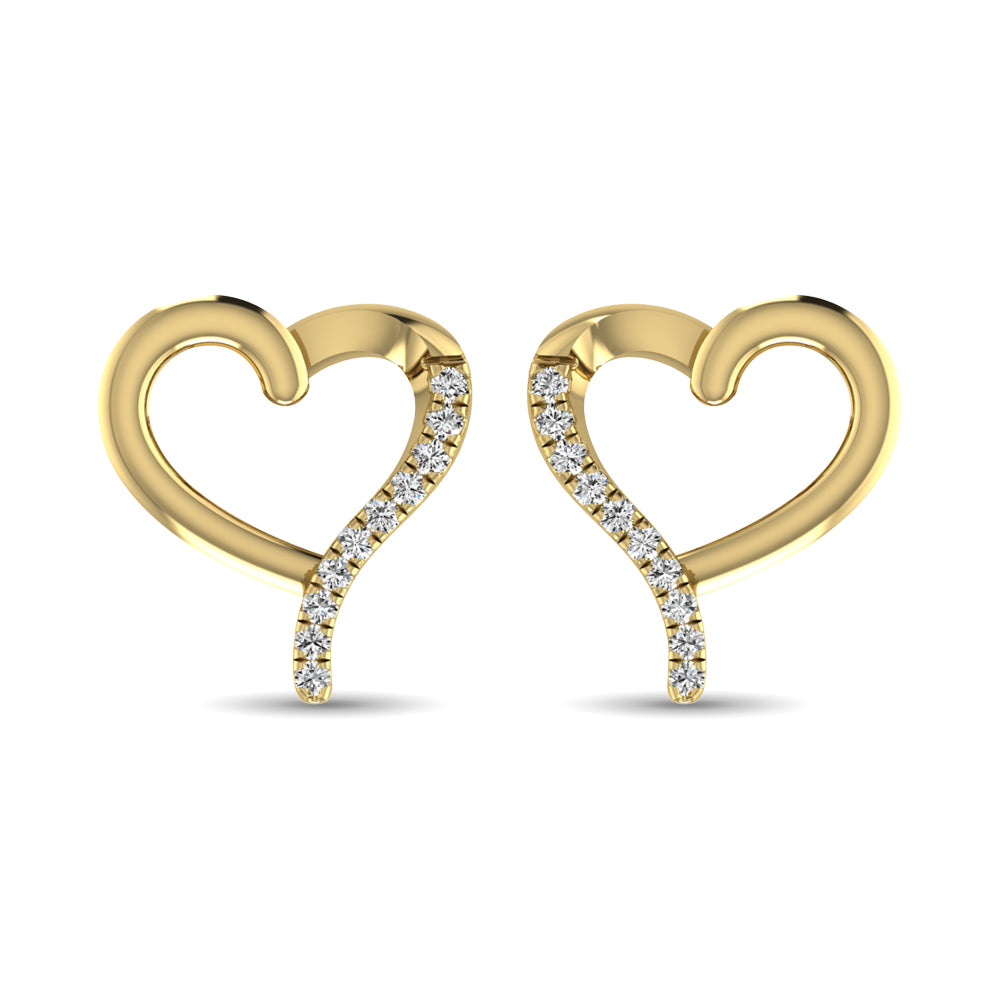 10K Yellow Gold 1/20 Ct.Tw.Diamond  Heart Earrings