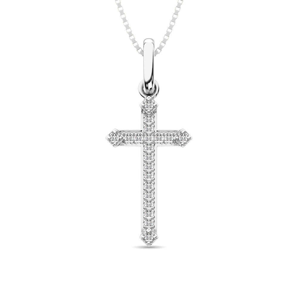 10K White Gold 1/20 Ct.Tw.Diamond Cross Pendant