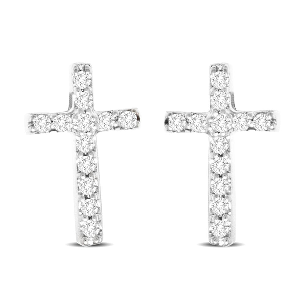 10K White Gold Diamond Accent Cross Earrings