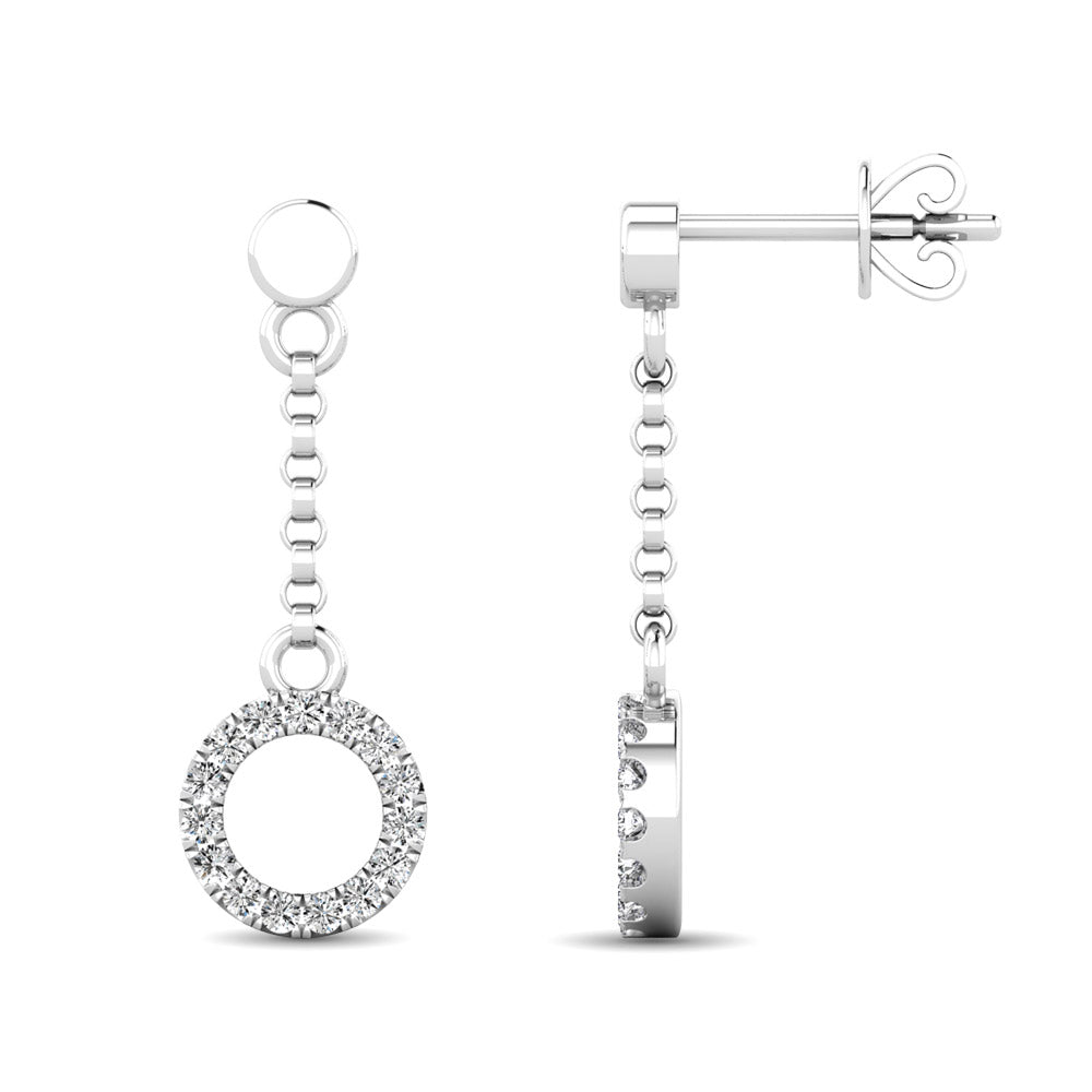 10K White Gold 1/20 Ct.Tw.Diamond Circle Drop Earrings