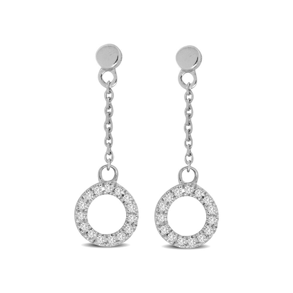 10K White Gold 1/20 Ct.Tw.Diamond Circle Drop Earrings