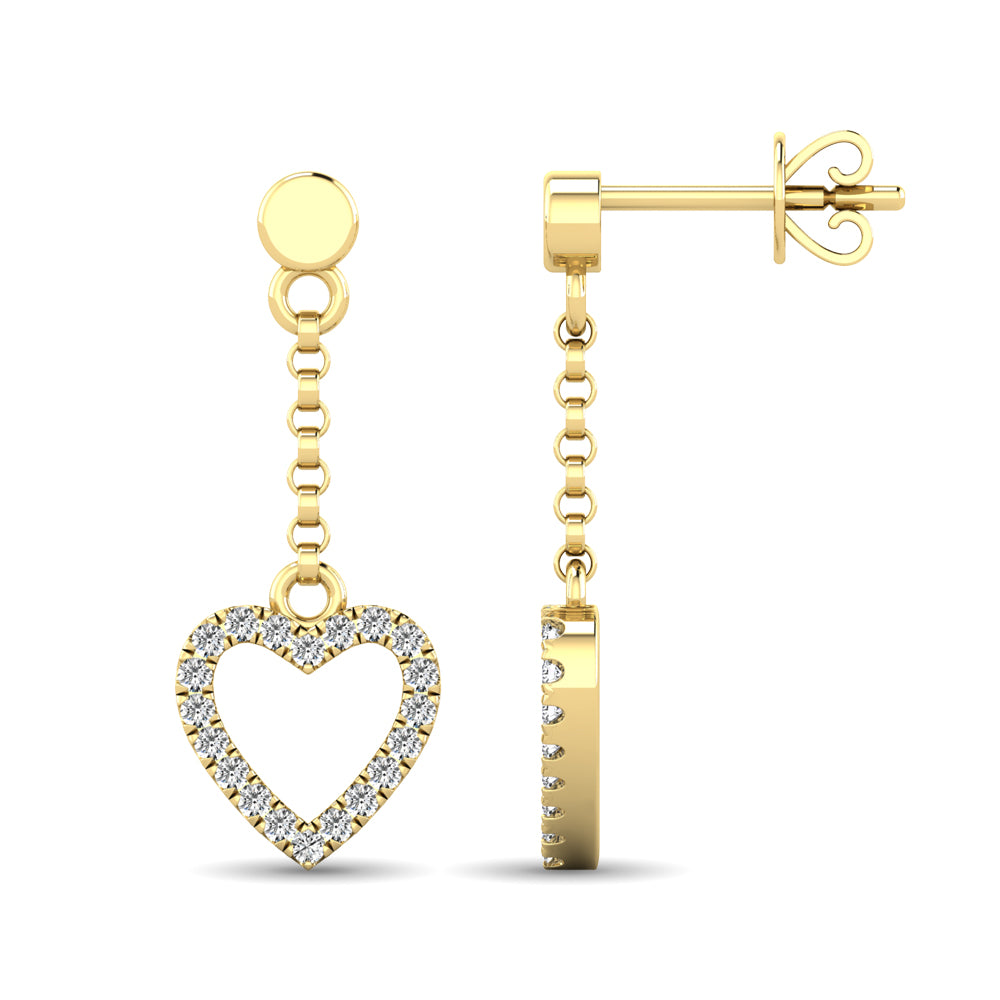 10K Yellow Gold 1/10 Ct.Tw.Diamond Heart Dangler Earrings