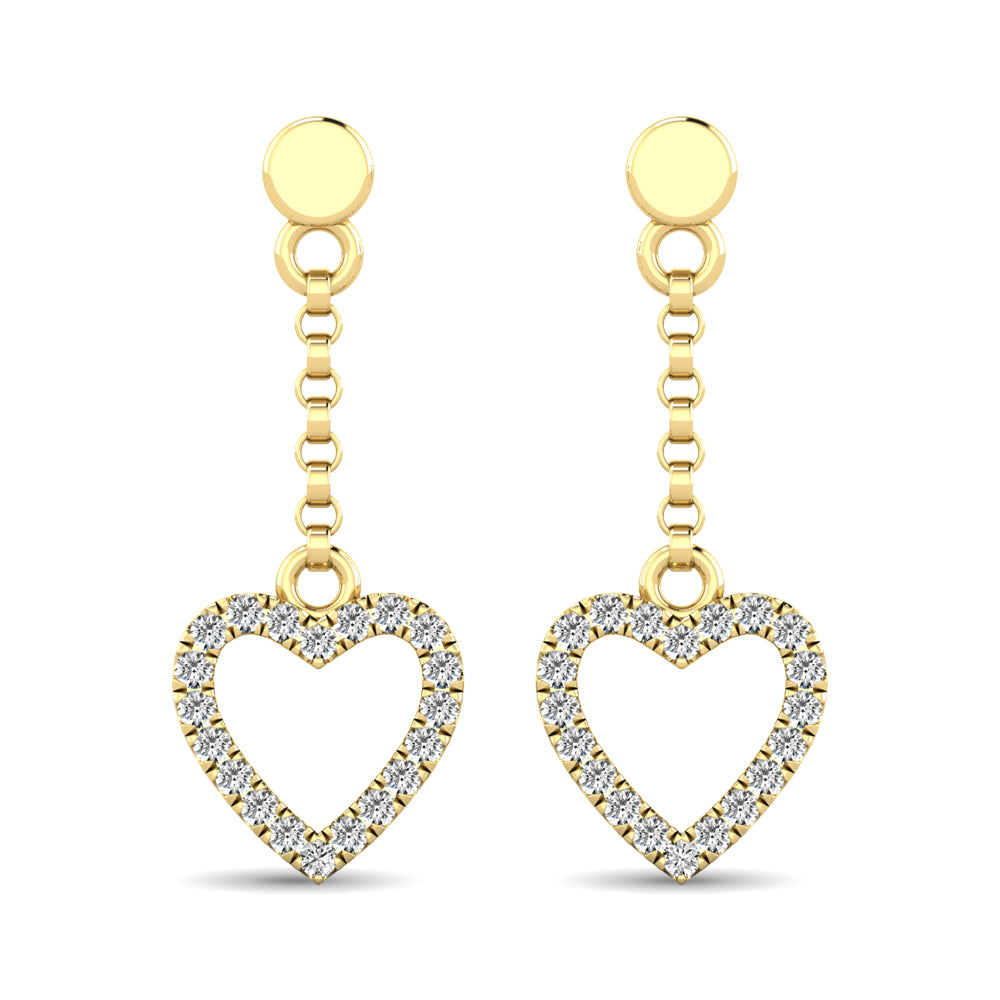 10K Yellow Gold 1/10 Ct.Tw.Diamond Heart Dangler Earrings