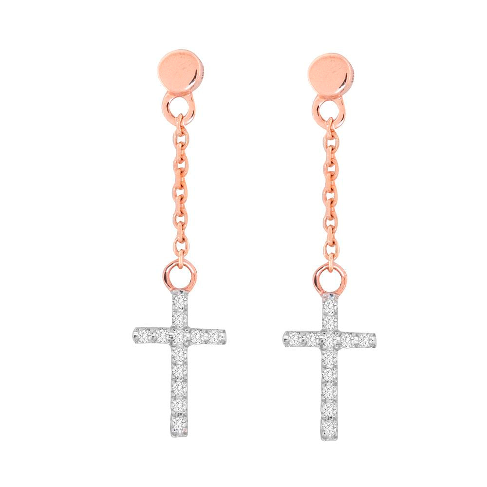 10K Rose Gold 1/20 Ct.Tw.Diamond Cross Earrings