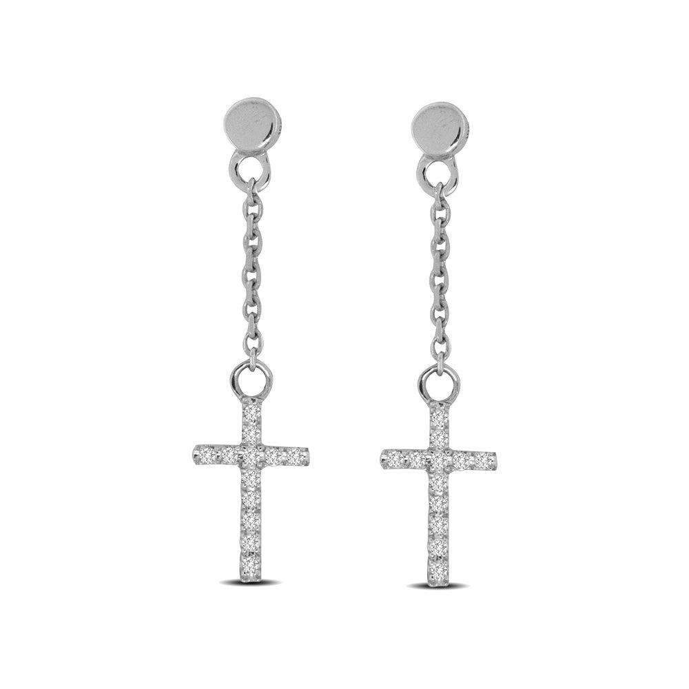 10K White Gold 1/20 Ct.Tw.Diamond Cross Earrings