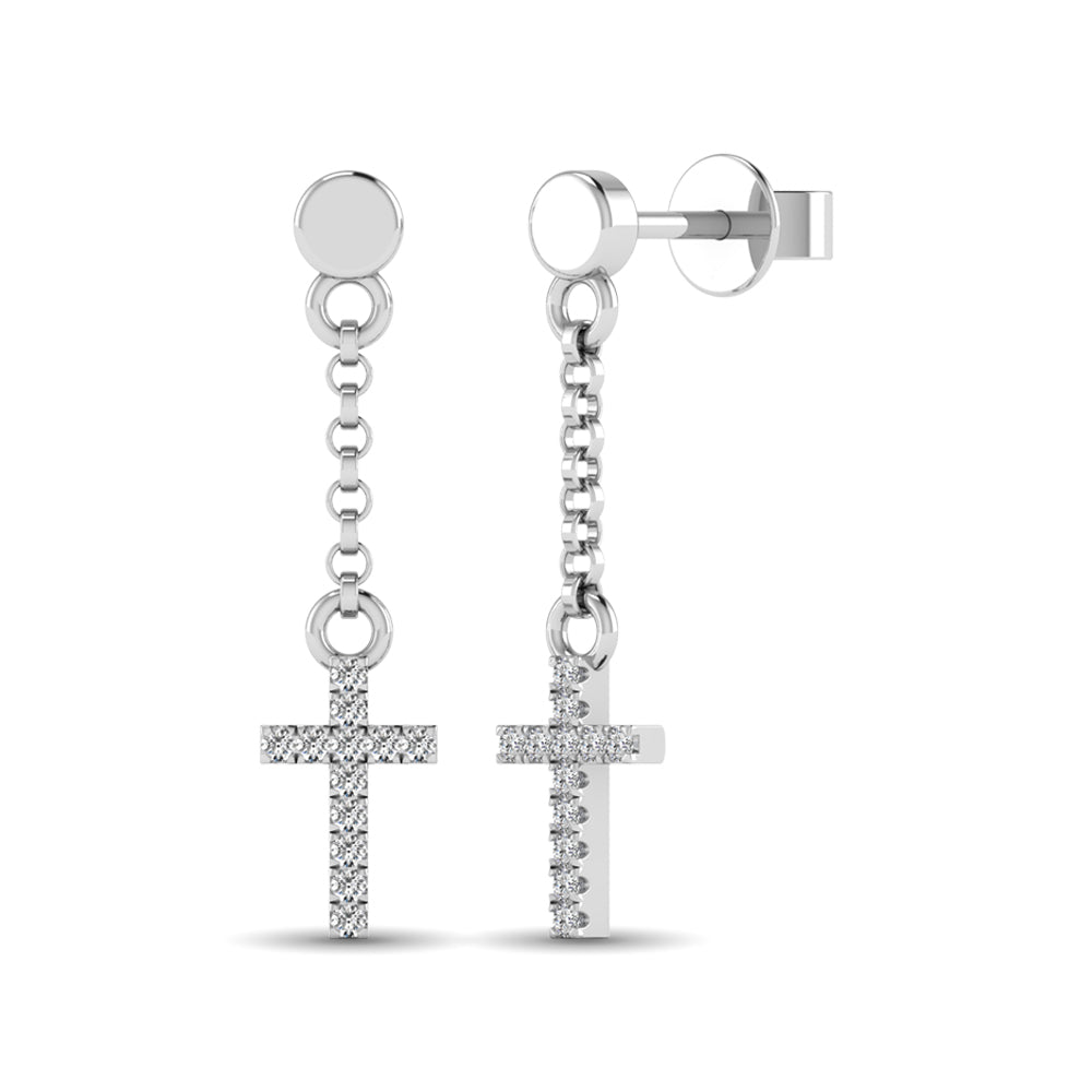 10K White Gold 1/20 Ct.Tw.Diamond Cross Earrings