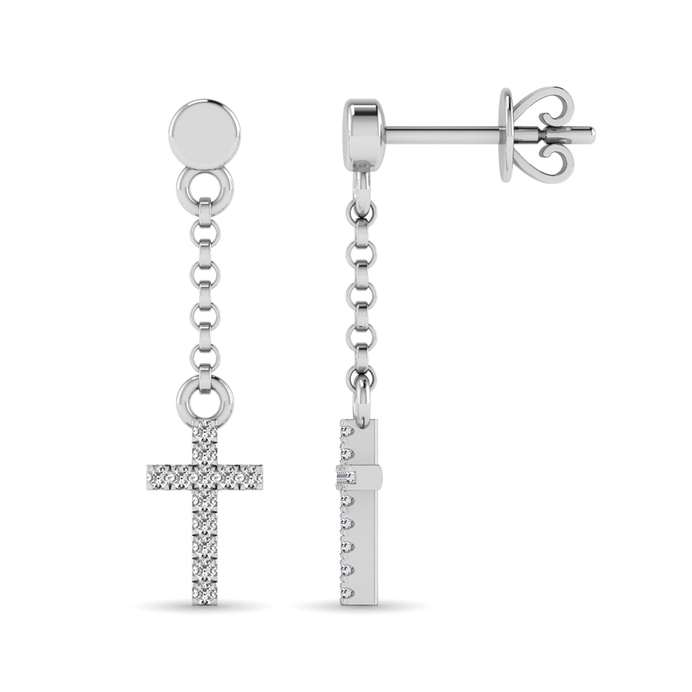 10K White Gold 1/20 Ct.Tw.Diamond Cross Earrings