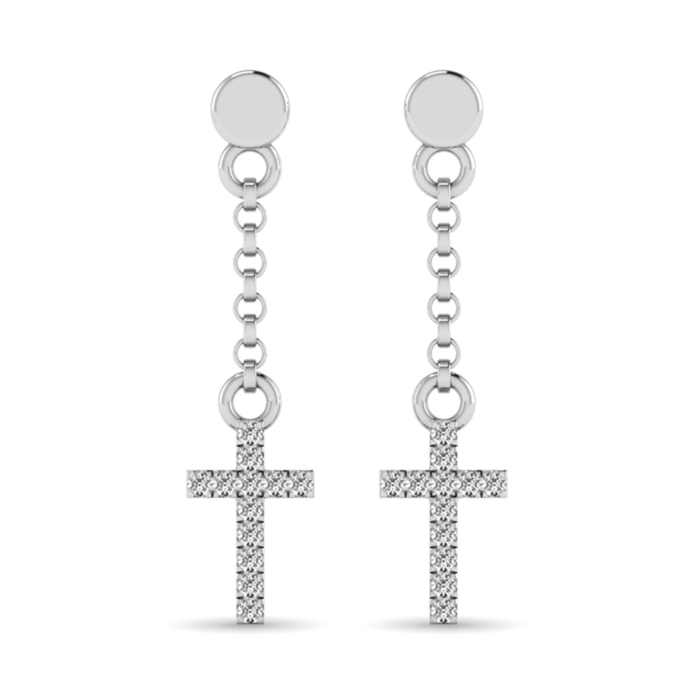 10K White Gold 1/20 Ct.Tw.Diamond Cross Earrings