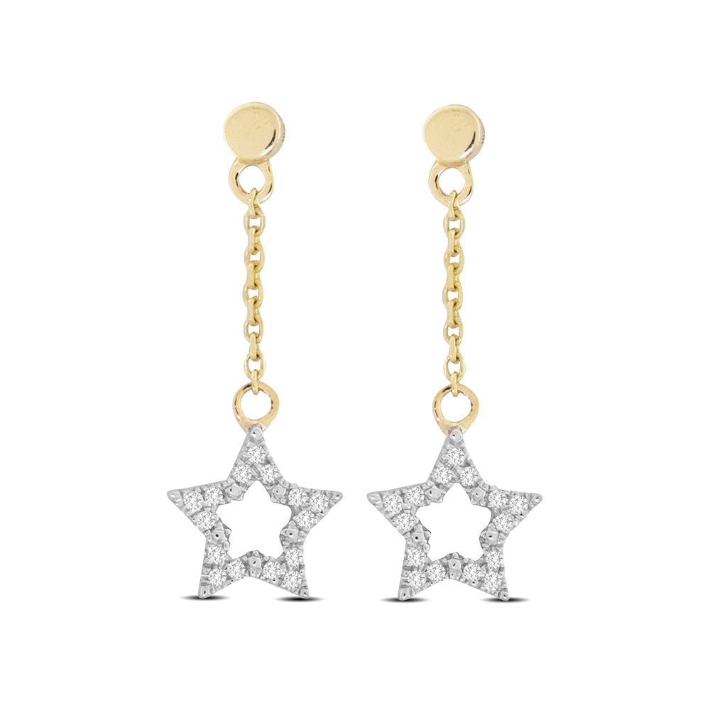 10K Yellow Gold 1/20 Ct.Tw.Diamond Star Dangler Earrings