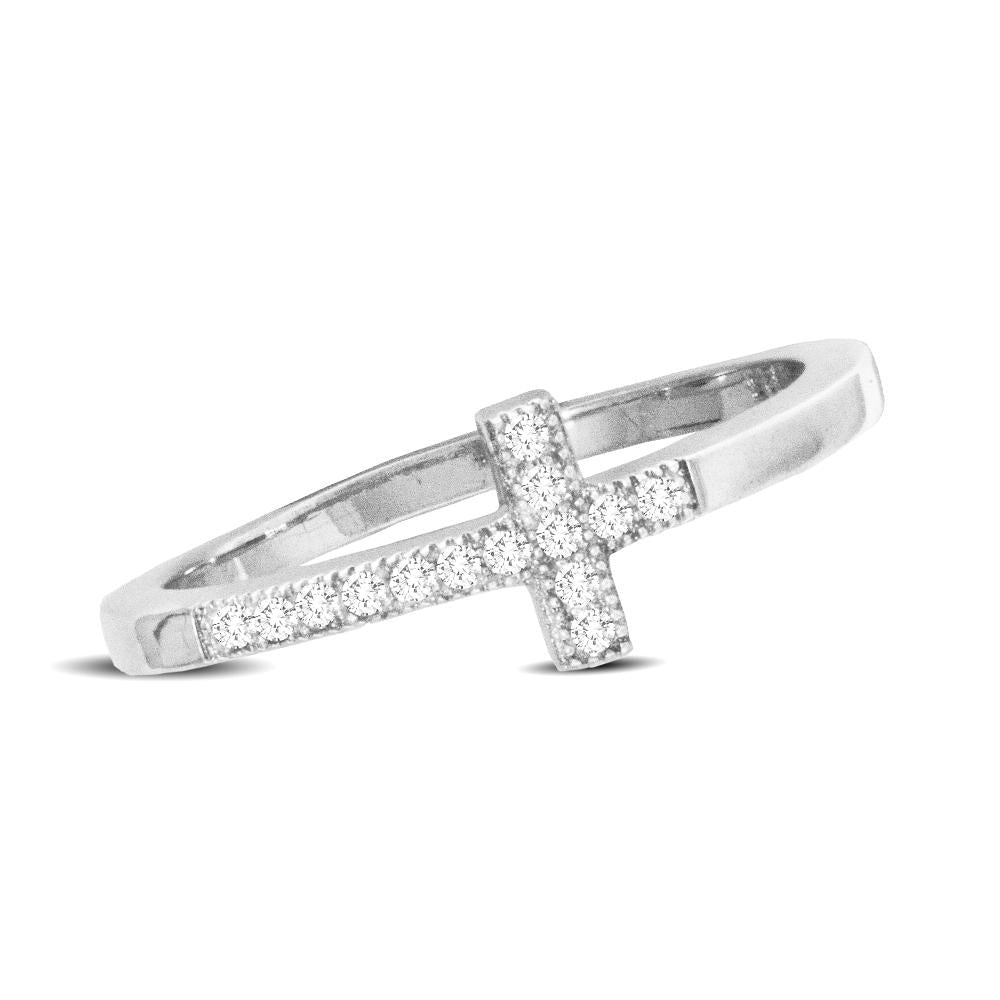 10K White Gold 1/10 Ct.Tw.Diamond Cross Ring