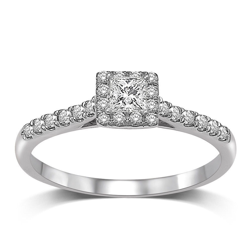 14K White Gold 1/2 Ct.Tw.Diamond Halo Engagement Ring