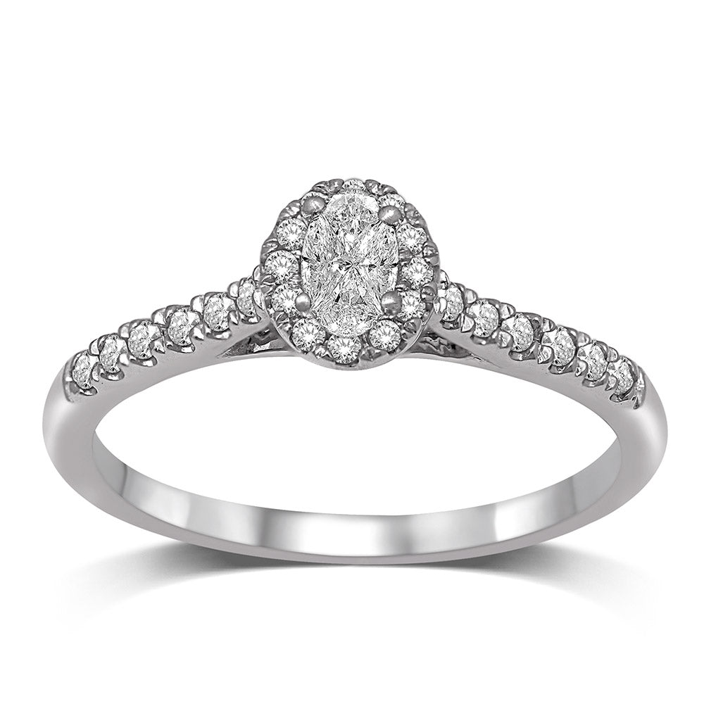 14K White Gold 1/2 Ct.Tw.Diamond Halo Engagement Ring