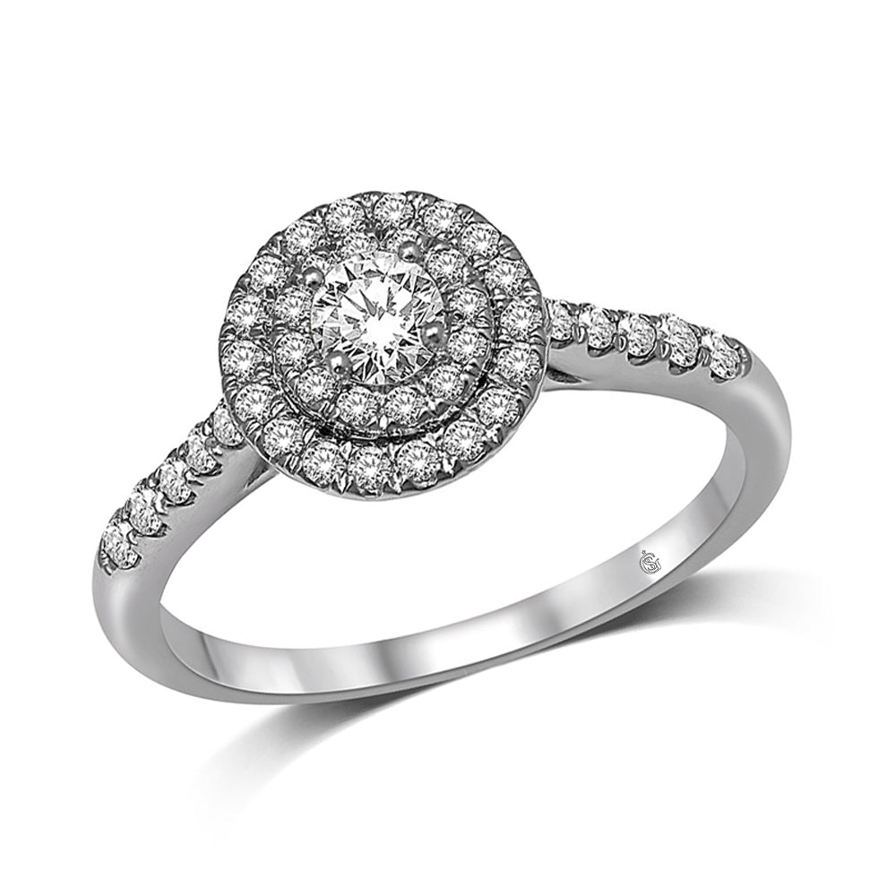 14K White Gold 1/2 Ct.Tw.Diamond Halo Engagement Ring