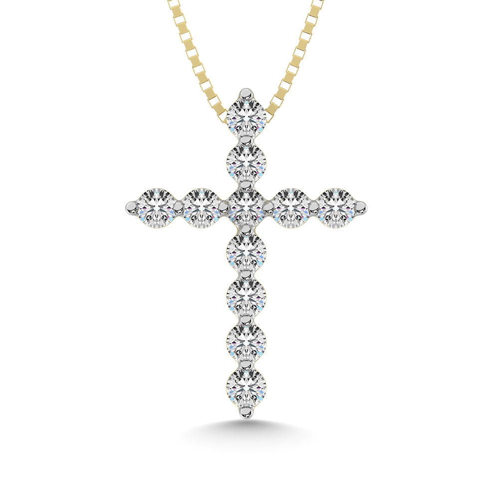 14K Yellow Gold 1/5 Ct.Tw.Diamond Cross Pendant