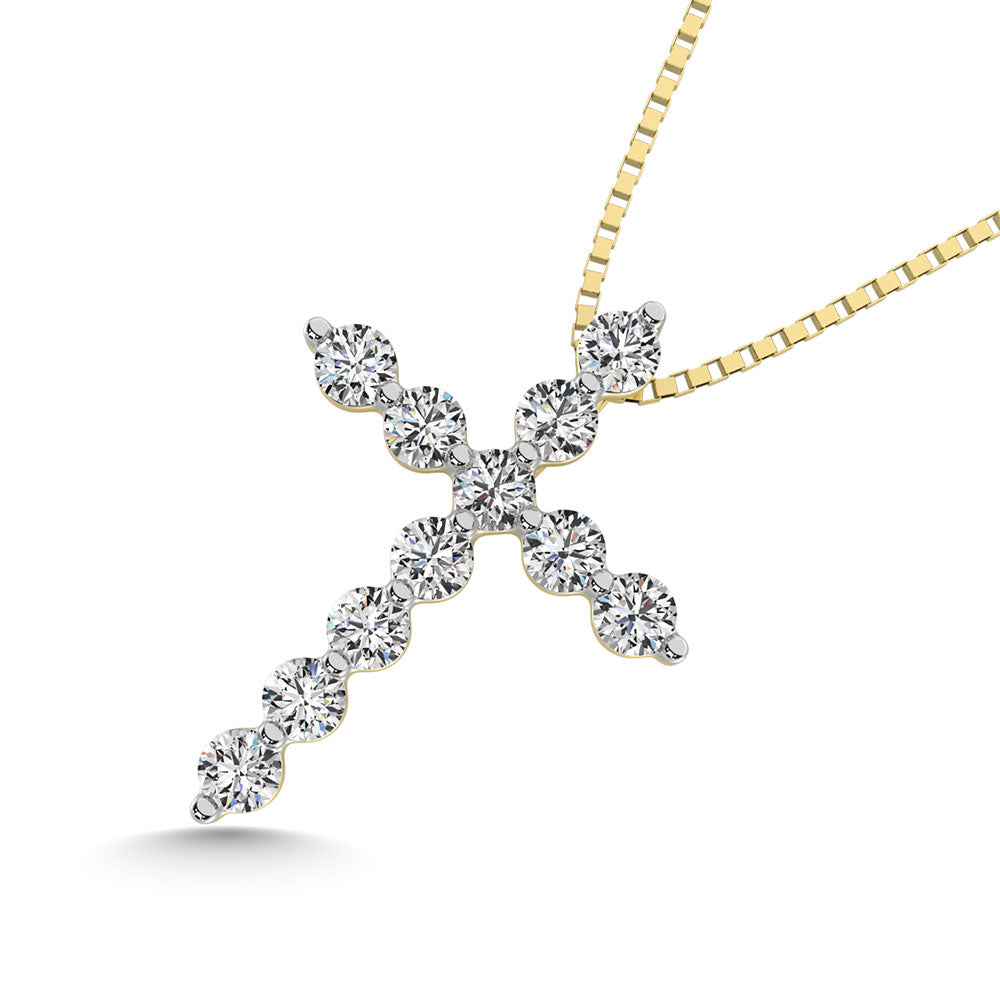 14K Yellow Gold 1/5 Ct.Tw.Diamond Cross Pendant