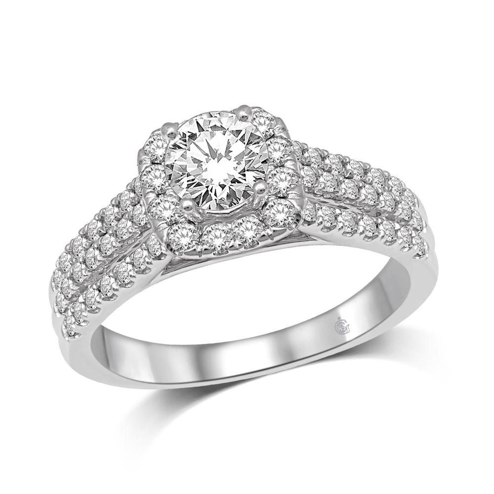 14K White Gold 1 1/2 Ct.Tw.Diamond Halo Engagement Ring