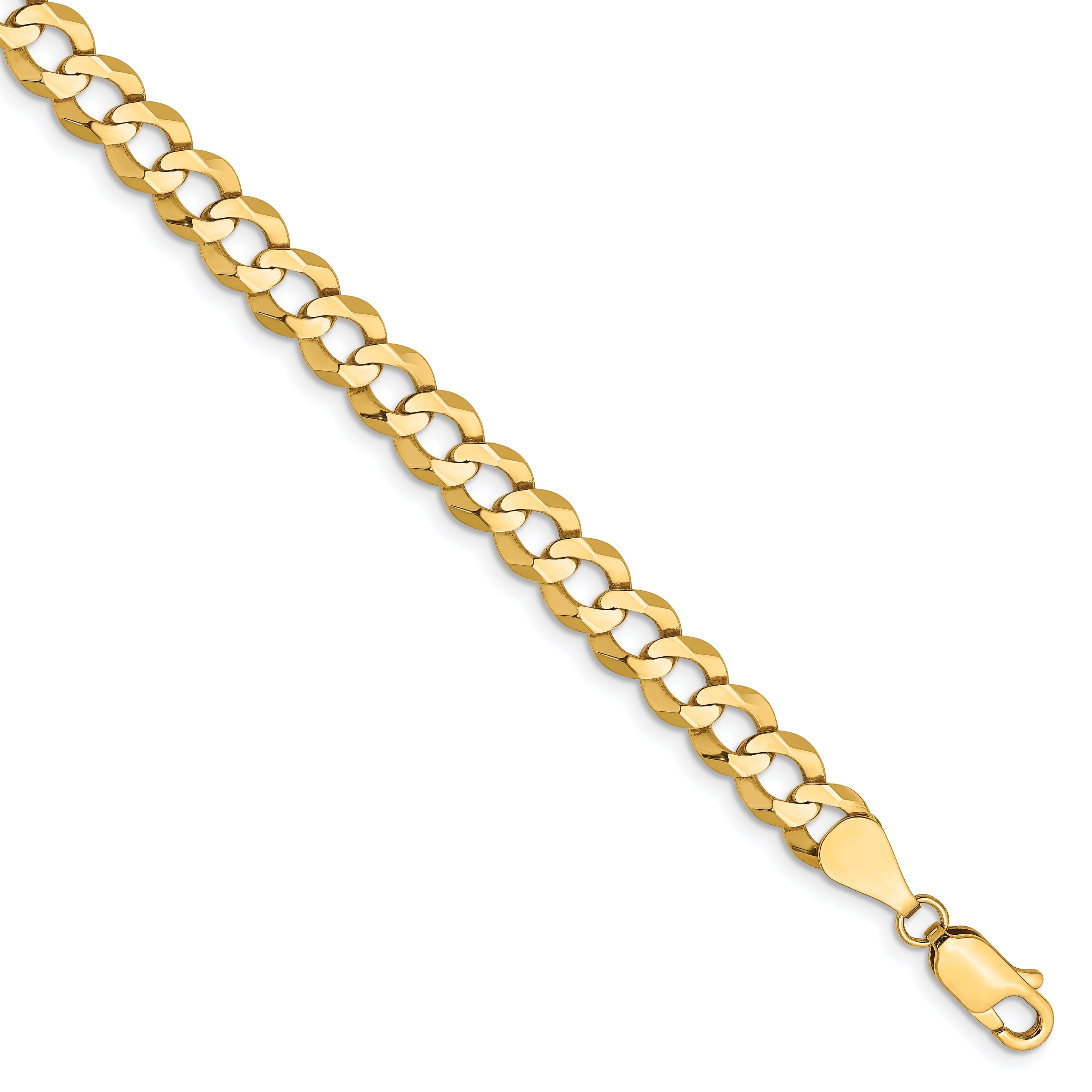 14K 7 inch 7.2mm Lightweight Flat Cuban with Lobster Clasp Bracelet