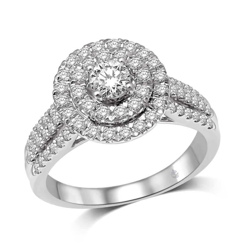 14K White Gold 2 Ct.Tw.Diamond Halo Engagement Ring