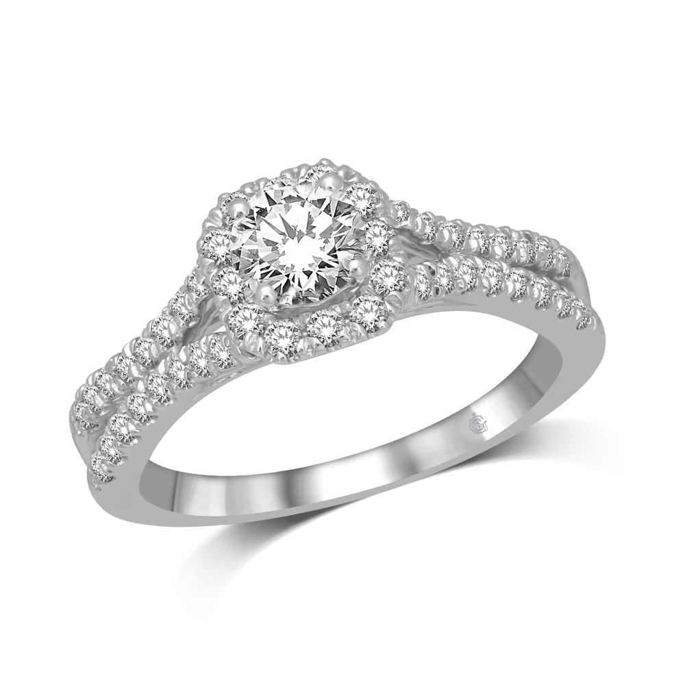 14K White Gold 1 1/2 Ct.Tw.Diamond Halo Engagement Ring