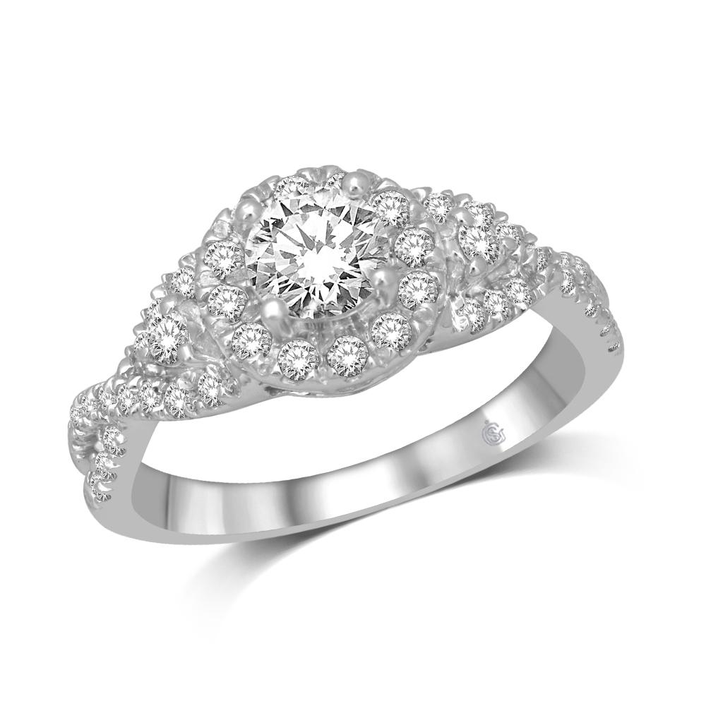 14K White Gold 1 3/4 Ct.Tw.Diamond Halo Engagement Ring