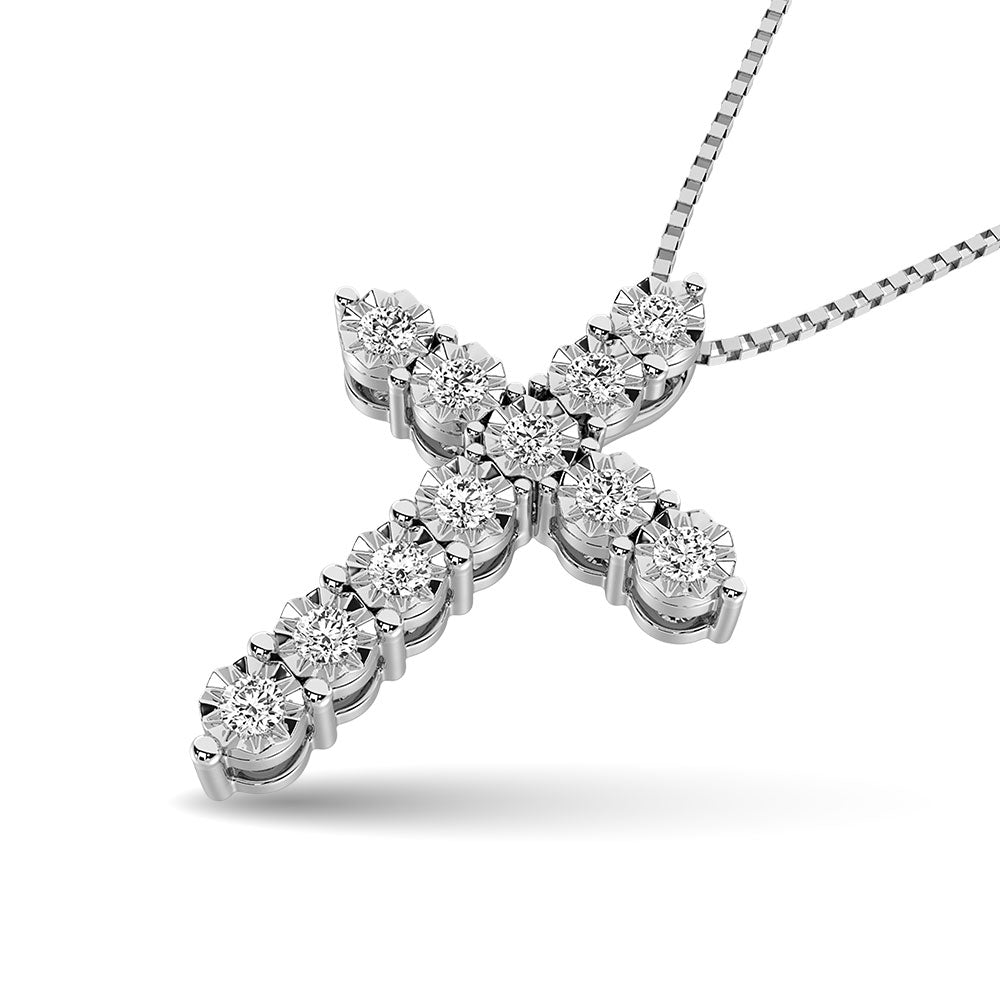 10K White Gold 1/10 Ct.Tw.Diamond Cross Pendant