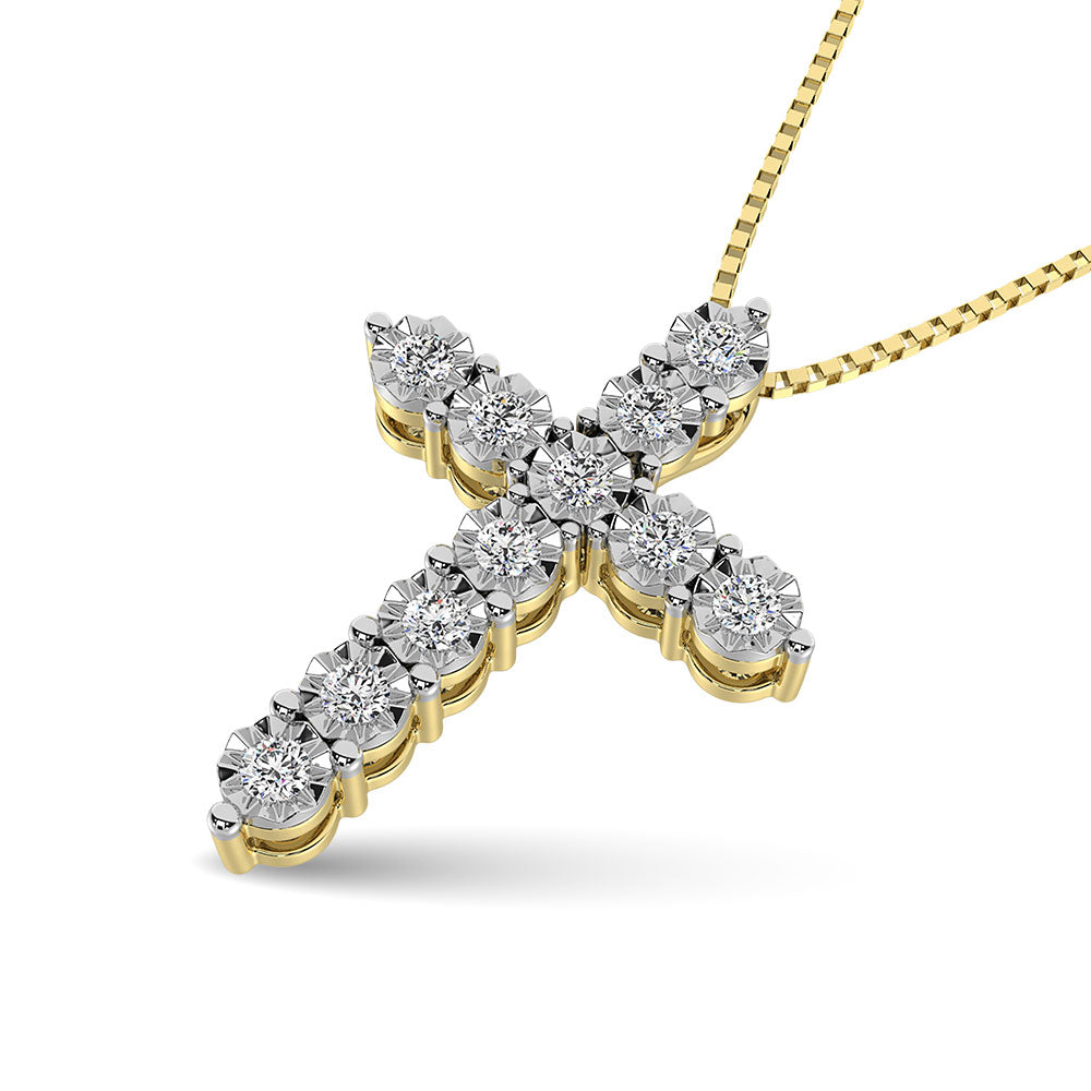 10K Yellow Gold 1/10 Ct.Tw.Diamond Cross Pendant