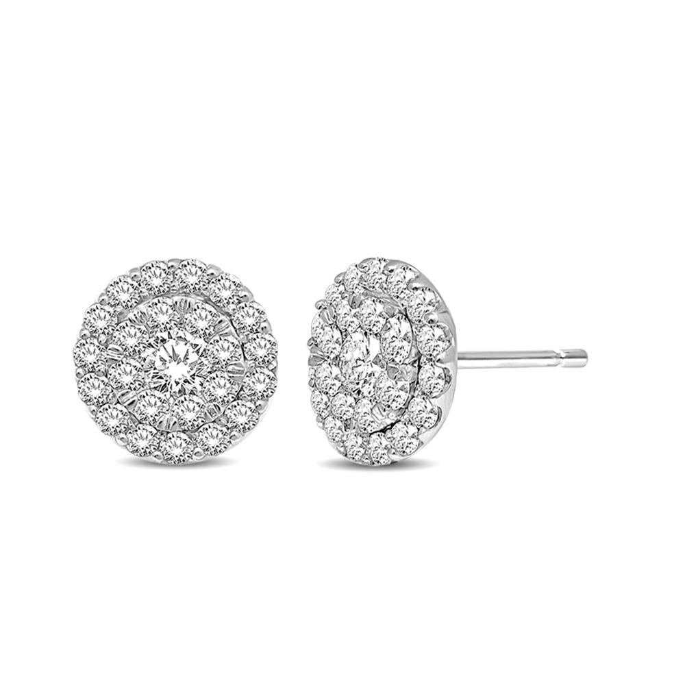 14K White Gold 3/4 Ctw Invisible Diamond Stud Earrings