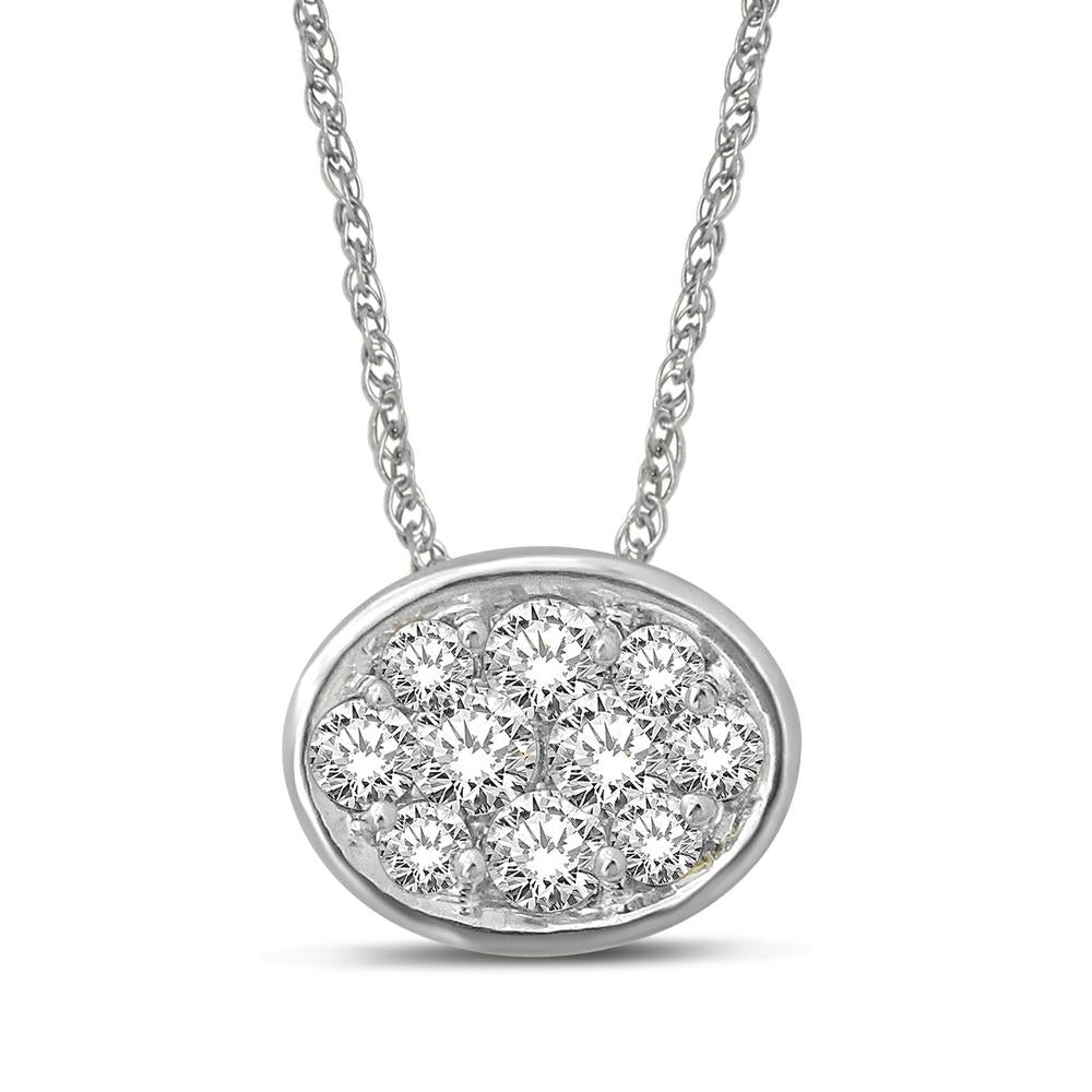 14K White Gold 1/6 Ctw Diamond Round Flower Pendant