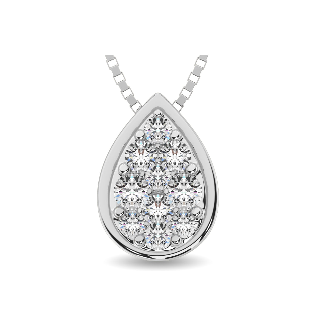 14K White Gold 1/6 Ctw Diamond Pear Shape Flower Pendant