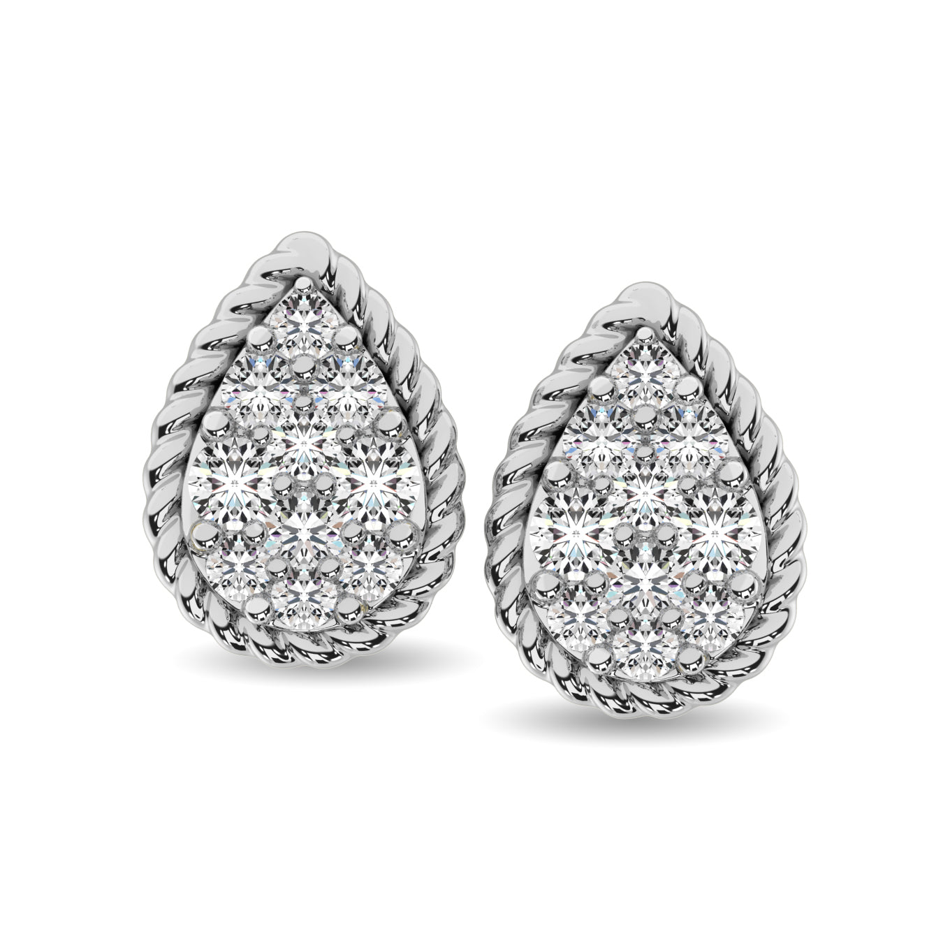 14K White Gold 1/5 Ctw Diamond Pear Flower Stud Earrings