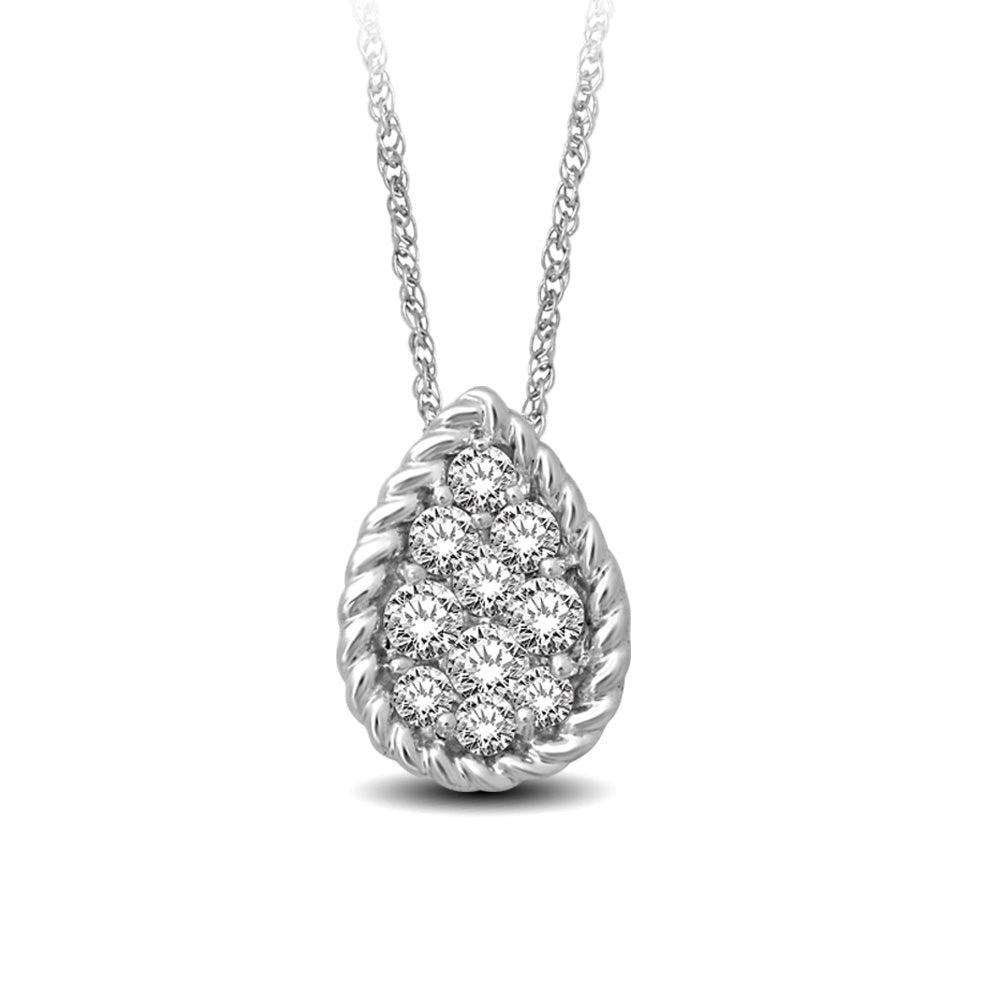 14K White Gold 1/6 Ctw Diamond Pear Flower Pendant