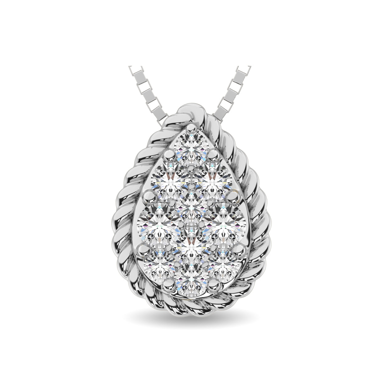 14K White Gold 1/6 Ctw Diamond Pear Flower Pendant