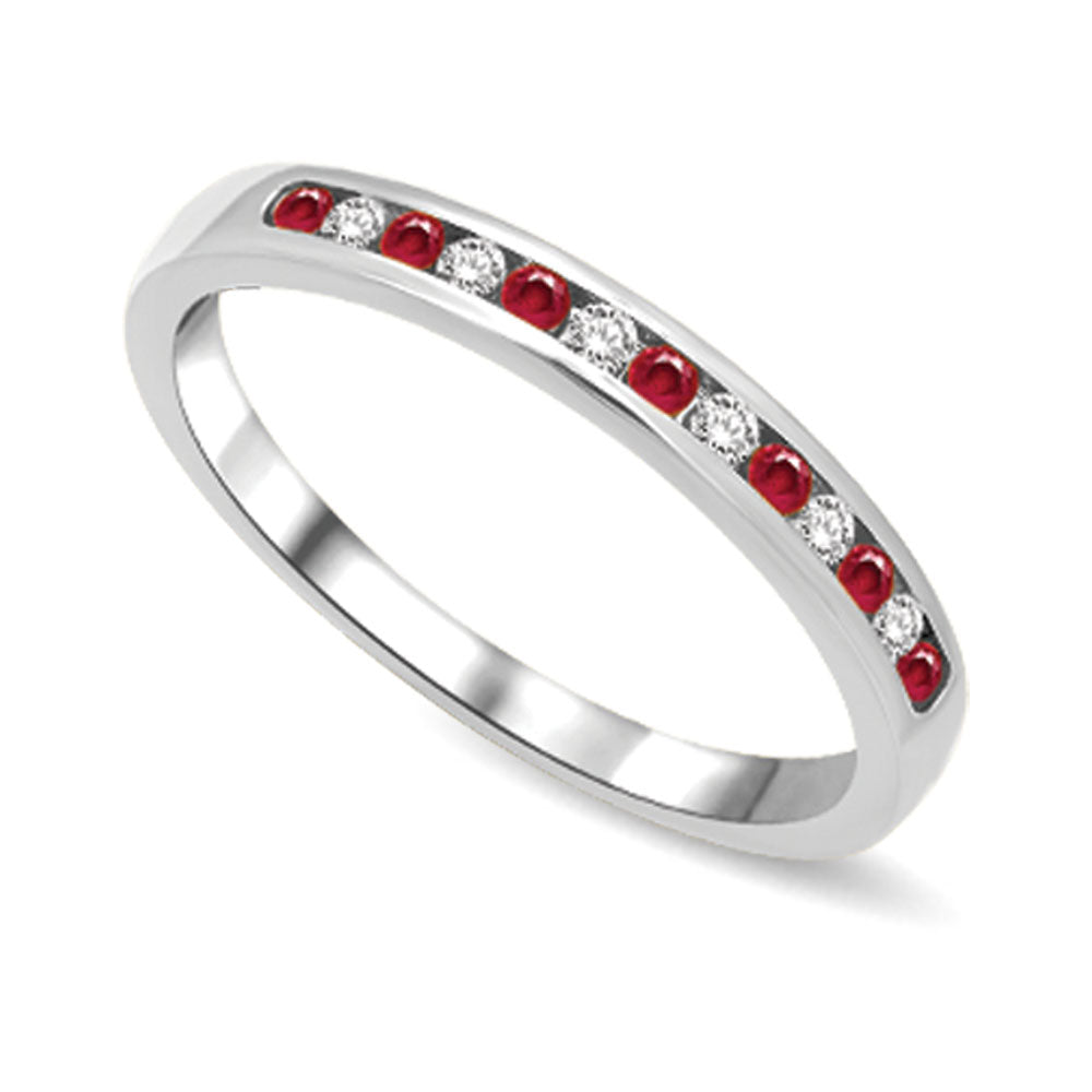 14K White Gold 1/5 Ctw Ruby & Diamond Machine Band