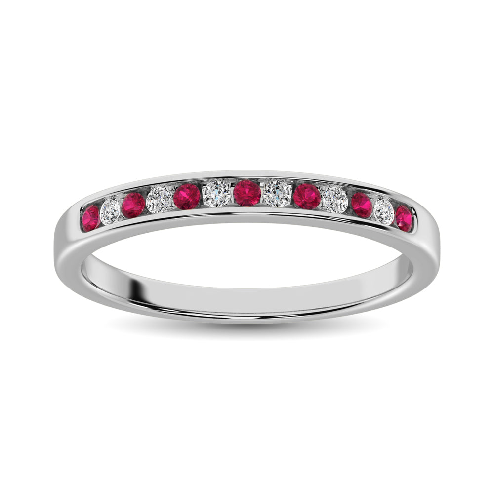 14K White Gold 1/5 Ctw Ruby & Diamond Machine Band