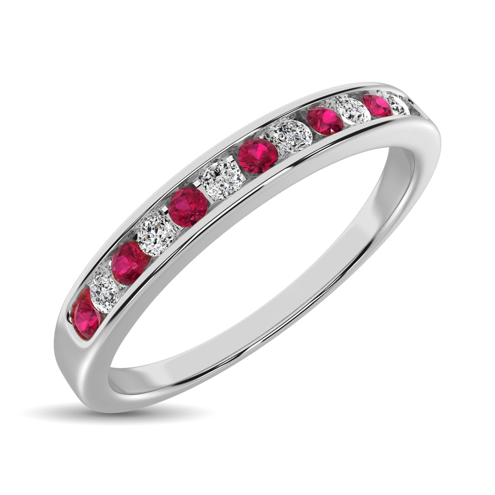 14K White Gold 1/5 Ctw Ruby & Diamond Machine Band