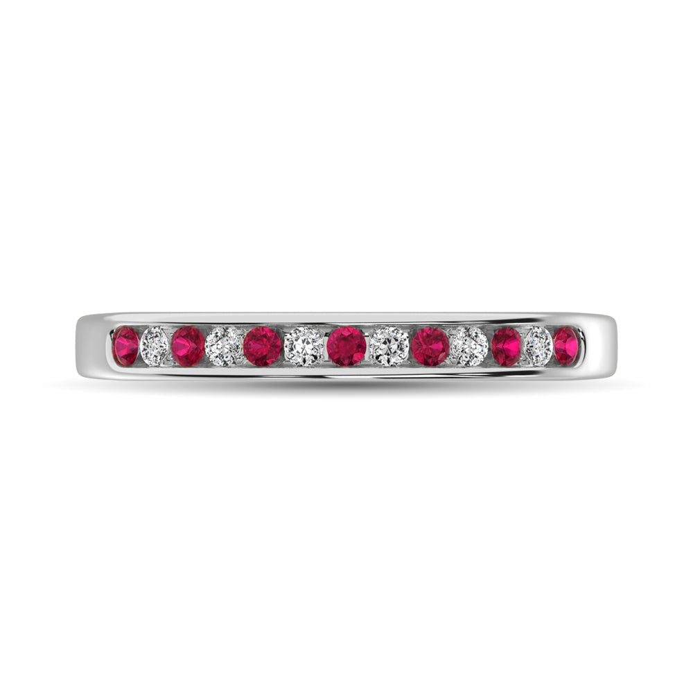 14K White Gold 1/5 Ctw Ruby & Diamond Machine Band