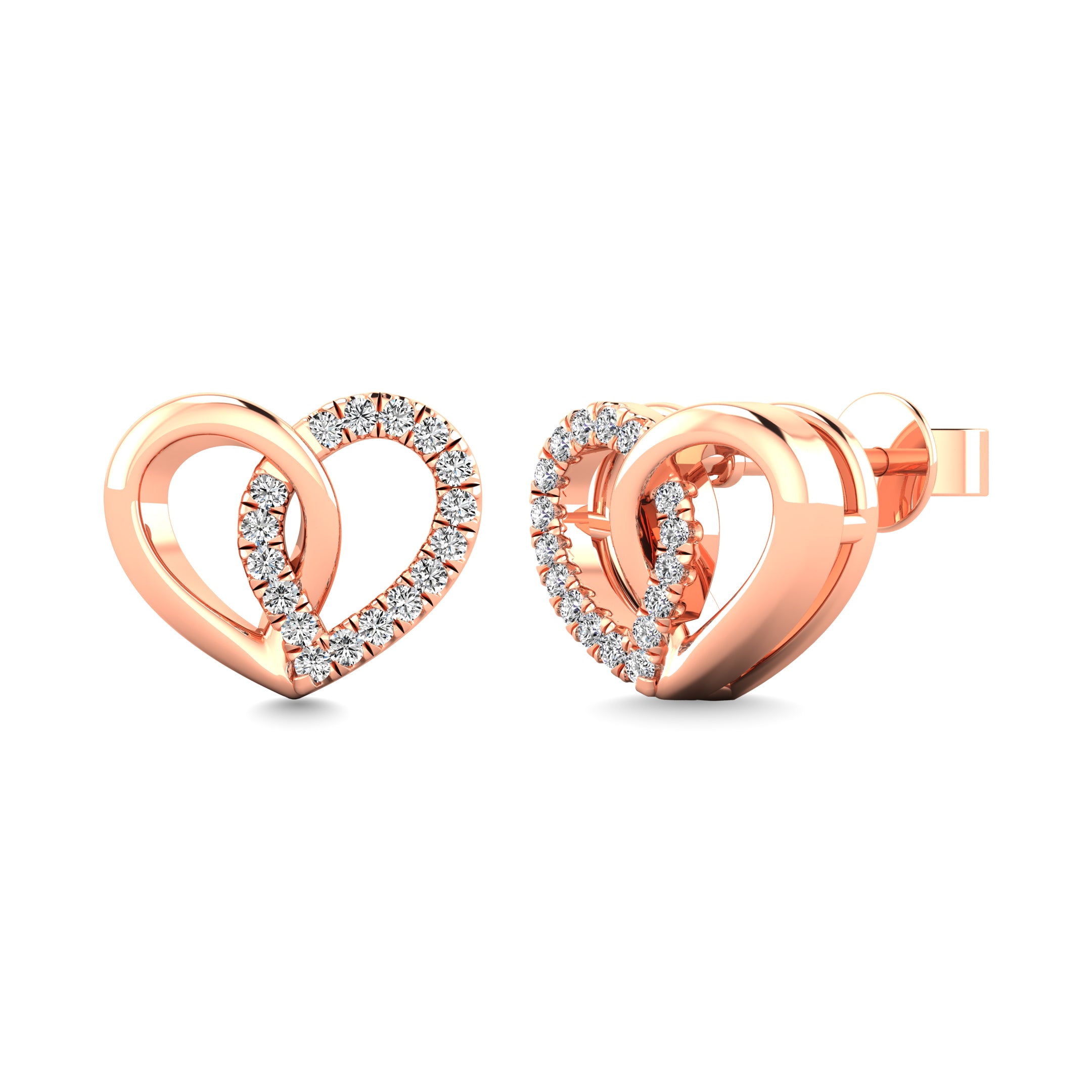 10K Rose Gold 1/10 Ctw Diamond Heart Earrings